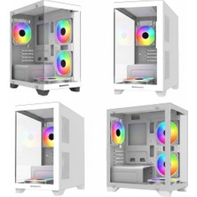 Gamebooster GB-M6001W 600W 4*12 R.bow Fan USB 3.0 Seaview Midt Matx Gaming Kasa