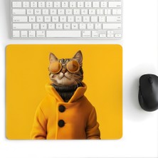 Pierrebella 18x22 Cm Desenli Mouse Pad Gözlüklü Kedi Baskılı Tasarımlı Mouse Pad,Ofis Aksesuarları Golden Cat