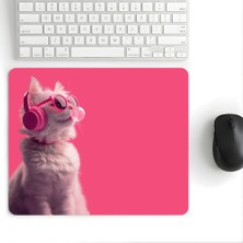 Pierrebella 18x22 Cm Desenli Mouse Pad Pembe Kedili Baskılı Tasarımlı Mouse Pad,Ofis Aksesuarları Pink Vibes Cat