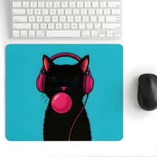Pierrebella 18x22 Cm Desenli Mouse Pad Kulaklıklı Kedi Baskılı Tasarımlı Mouse Pad,Ofis Aksesuarları Bubble Cat
