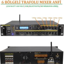 6 Bölgeli Trafolu Mixer Amfi ( 250 Watt 100 Volt Usb/bt Iki Mic Giriş)