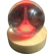 SARVONA Dekoratif Eyfel Kulesi Tasarımlı Ahşap Altlıklı Işıklı Cam Küre Cam:6cm Ahşap:2cm