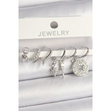 Pirinç Gümüş Renk Zirkon Taşlı Çoklu Figür Kadın Küpe Seti EB-53-VICE/(1395) 4119