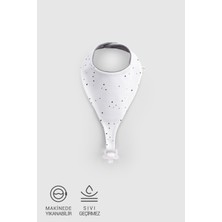 Little Gusto Sıvı Geçirmez Emzik Tutuculu Önlük Beyaz Cosmos Desen Organik Pamuk