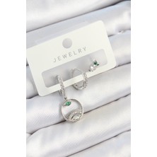 Clariss Pirinç Zirkon Taşlı Göz ve Baykuş Model Gümüş Renk 3'lü Çift Kadın Küpe Set -KP-0945