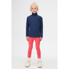 Açık Lacivert Basic Kışlık Tam Balıkçı Yaka Uzun Kollu Kız Çocuk Tişört