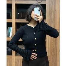 Vazıradk Bisiklet Yaka Ispanyol Kol Gold Düğmeli Hırka