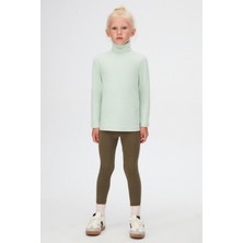 Soft Yeşil Basic Kışlık Tam Balıkçı Yaka Uzun Kollu Kız Çocuk Tişört