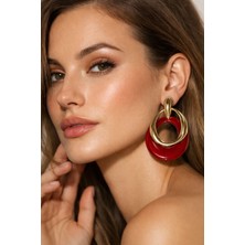 Solare Accessories Bordo Reçine Taş Detaylı Altın Kaplama Sallantılı Vintage Küpe (Hipoalerjik)