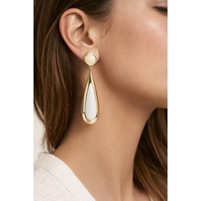 Solare Accessories Beyaz Mineli Altın Kaplama Damla Model Sallantılı Vintage Küpe (Hipoalerjik)