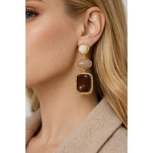 Solare Accessories Çok Renkli Taş Detaylı Altın Kaplama Vintage Sallantılı Küpe (Hipoalerjik)