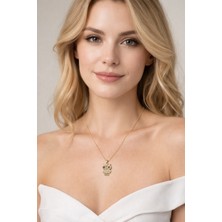 Solare Accessories Altın Kaplama Zirkon Taşlı Baykuş Figürlü Kolye