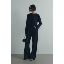 Suud Collection Lacivert Nara Uzun Kollu Basic Tişört