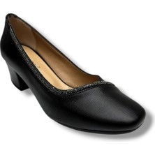 Nur Rose 8606-26 Parlak Baskı Deri Şerit Taşli Kalın Topuk Kadın Ayakkabı