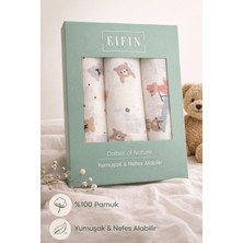 EIFIN Çok Amaçlı Müslin Örtü & Battaniye 3'lü Baskılı Set  Pamuk Oeko-Tex Sertifikalı Kutulu