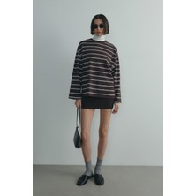 Suud Collection Kahverengi Lizzy Çizgili Tişört