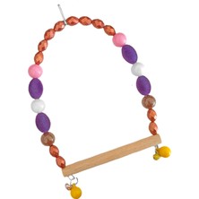 Pazarcan Ahşap Tünekli Mor Kadife Boncuklu Kuş Salıncağı 10-14 cm Renkli