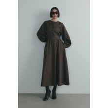 Suud Collection Kahverengi Kaia Düğmeli Maxi Elbise