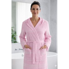 Luna %100 Pamuk Peştemal Bornoz Kapüşonlu Unisex- Pembe