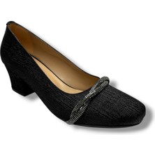 Nur Rose 8649-26 Baskı Deri Çapraz Örgü Taşlı Kalın Topuk Kadın Ayakkabı