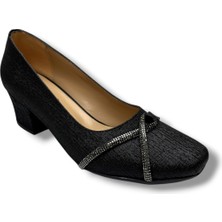 Nur Rose 8631-26 Baskı Deri Taşlı Biyeli Kalın Topuk Kadın Ayakkabı