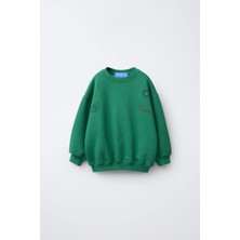 Çocuk Ikili Takım – Yeşil Nakışlı Sweatshirt & Çizgili Pantolon