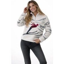 Sibel Günay Butik Kadın Standart Beden Kayak Desenli Polar Sweatshirt