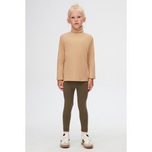 Sütlü Kahve Basic Kışlık Tam Balıkçı Yaka Uzun Kollu Kız Çocuk Tişört