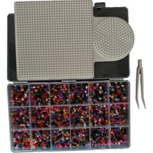 Evcee Hama Ütülenebilen Karma Boncuk Seti 3600 Adet Tabla ve Organizer Dahil (5mm Midi Boncuk) (Cımbız Dahil)