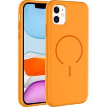 Alan Tech iPhone 11 Kılıf M-Safe Şarj Özellikli Zore Meta Kapak - Turuncu