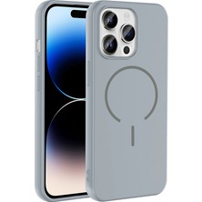 iPhone 14 Pro Max Kılıf M-Safe Şarj Özellikli Zore Meta Kapak - Titanyum-Gri