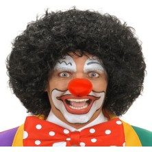 Pazarcan Siyah Renk Kıvırcık Afro Bonus Peruk Saç ve Kırmızı Sünger Burun Seti