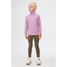 Lila Basic Kışlık Tam Balıkçı Yaka Uzun Kollu Kız Çocuk Tişört