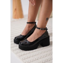 Mevese Alram Kadın Siyah Rugan Bilekten Baretli Günlük Ayakkabı