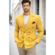 Sabri Zengin Erkek Çizgili Kruvaze Slim Fit Blazer Ceket