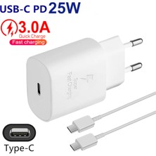 Genos Samsung Galaxy M21 Uyumlu 25W Type-C Hızlı Şarj Aleti + Kablo Set Beyaz
