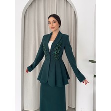 Vuntal El Işlemeli Volanlı Blazer Etekli Ikili Takım