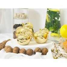 Aden Glass Sevgililer Günü Hediyesi Elma Biblo 3 Lü Gold Dekor Obje 6 cm 8 cm 10 cm