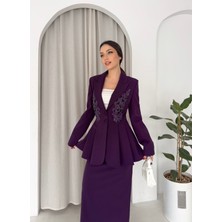 Vuntal El Işlemeli Volanlı Blazer Etekli Ikili Takım