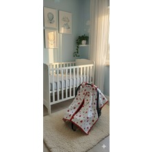 Yarımada Kadın Kooperatifi Organik Pamuk Kalp Desenli Bebek Puset Örtüsü & Müslin puset içi örtüsü ve çift tarafli pazen Battaniye 3'lü Set | Çift Yönlü Anne Yanı Seti