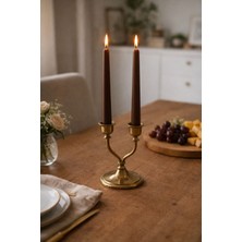 MumKusag 2'li Kahverengi Şamdan Mum  (Hediye Şamdan 2 Adet)