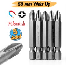 Badem10 Güçlü Tayvan Çeliği Mıknatıslı Yıldız Ph2 Bits Uç 50 mm Manyetik 1/4" Matkap Ucu 5 cm Uzunluk
