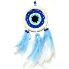 Yg Nazar Boncuğu Motifli Bebe Mavisi ve Beyaz Kuş Tüylü Düş Kapanı Duvar Süsü