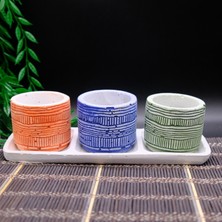 BGG Renkli Beton Mini Saksı Seti – Modern Desenli Dekoratif Saksı (3’lü + Tepsili)