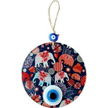 Yg Nazar Boncuklu Fil Desenli Duvar Süsü Füzyon Cam Filli Duvar Dekoru