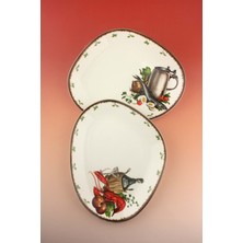 Bursa Porselen Dekor Retro Lobster & Fish Porselen 2 Adet Servis/sunum Tabağı