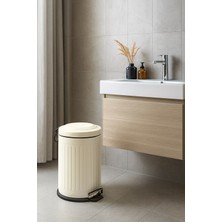 Begin Power Vintage 12 Lt Yavaş Kapanır Kapaklı Ofis Mutfak Banyo Balkon Çöp Kovası Krem