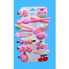 Marsilyan Pembe Tema  14 Lü Set Çocuk Saç Tokası Seti Çoklu Figürlü Toka Set