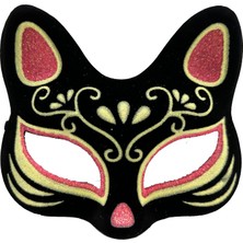 VeraGlobe Buğz Siyah Süet Kırmızı Sarı Simli Kedi Maskesi