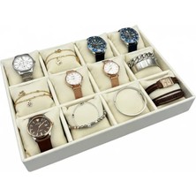 Megass Dekor Tokyo Model Süet Kumaş Krem Renk 34/24 cm Yastıklı Çekmece Içi Takı Standı